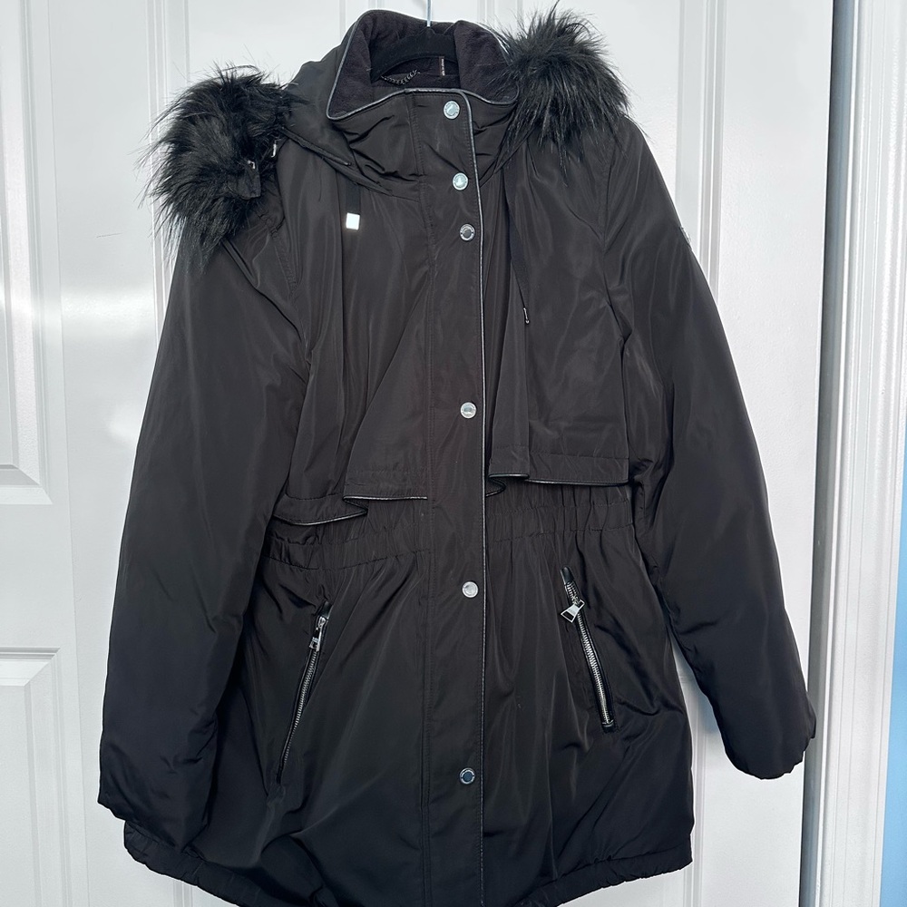 Karl Lagerfeld Black Fur-Trimmed Insulated Parka Jacket
